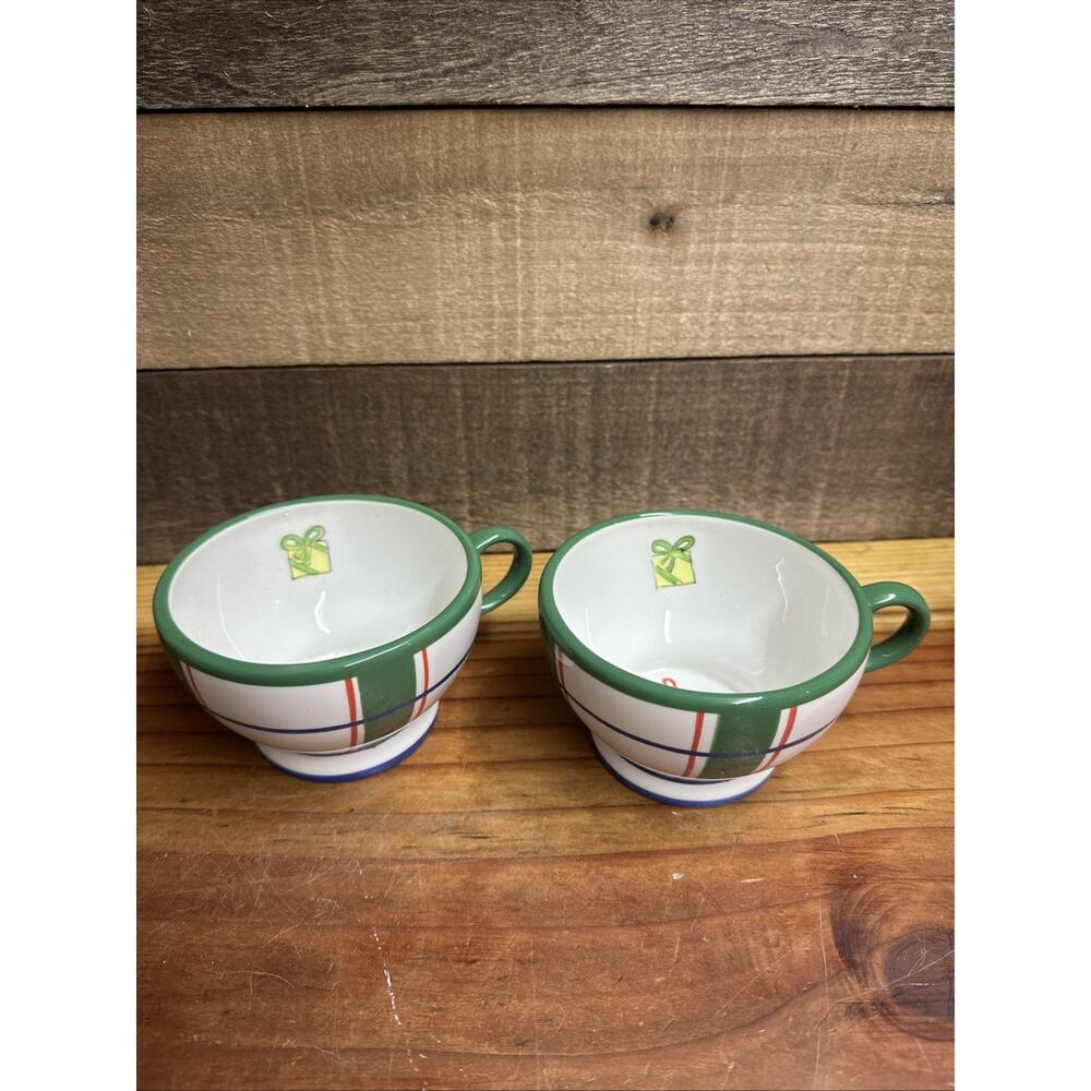 Mesa International Mugs 4” Wide Plaid Presents Inside Set Of 2